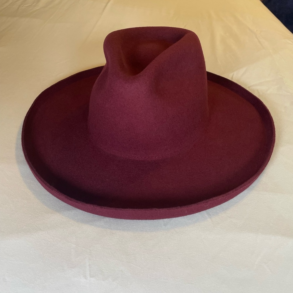 Anthropologie Burgundy Wide-Brim Hat